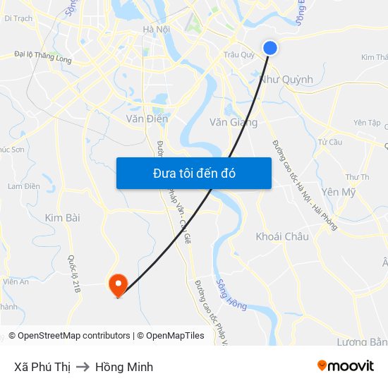 Xã Phú Thị to Hồng Minh map