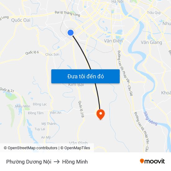 Phường Dương Nội to Hồng Minh map