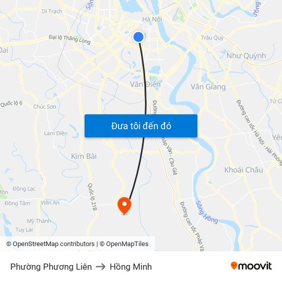 Phường Phương Liên to Hồng Minh map