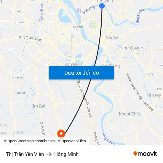 Thị Trấn Yên Viên to Hồng Minh map