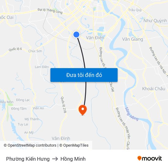 Phường Kiến Hưng to Hồng Minh map