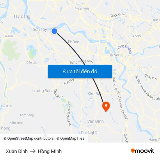 Xuân Đình to Hồng Minh map