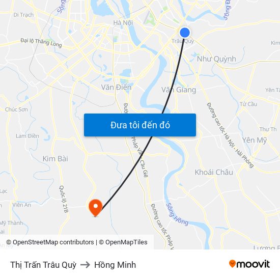 Thị Trấn Trâu Quỳ to Hồng Minh map