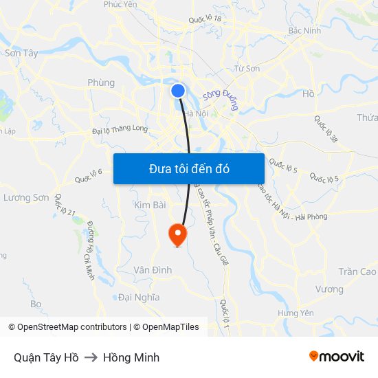 Quận Tây Hồ to Hồng Minh map