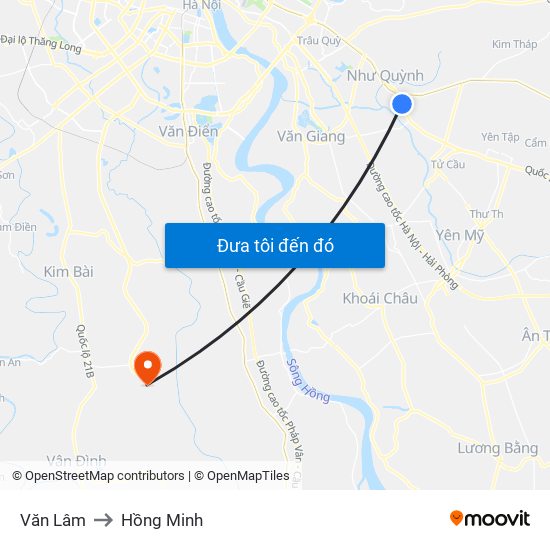 Văn Lâm to Hồng Minh map