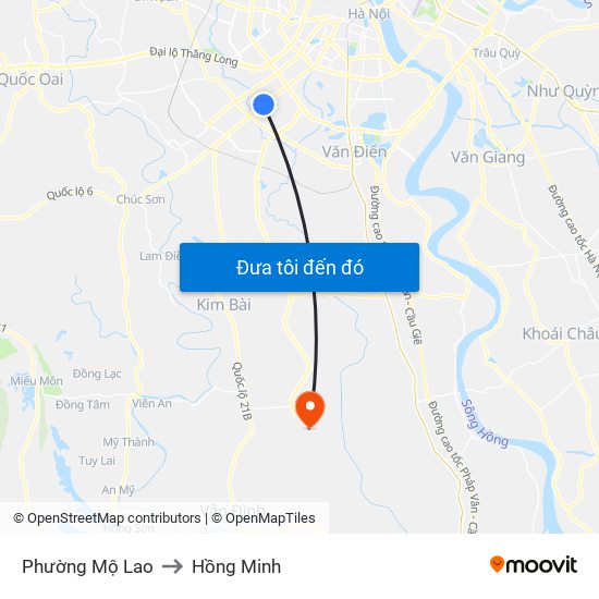 Phường Mộ Lao to Hồng Minh map