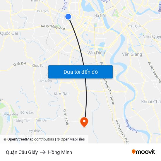 Quận Cầu Giấy to Hồng Minh map