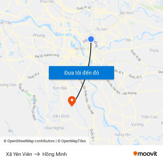 Xã Yên Viên to Hồng Minh map