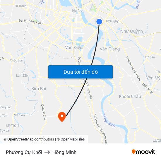 Phường Cự Khối to Hồng Minh map