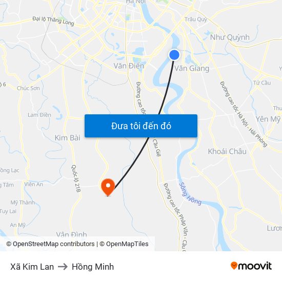 Xã Kim Lan to Hồng Minh map