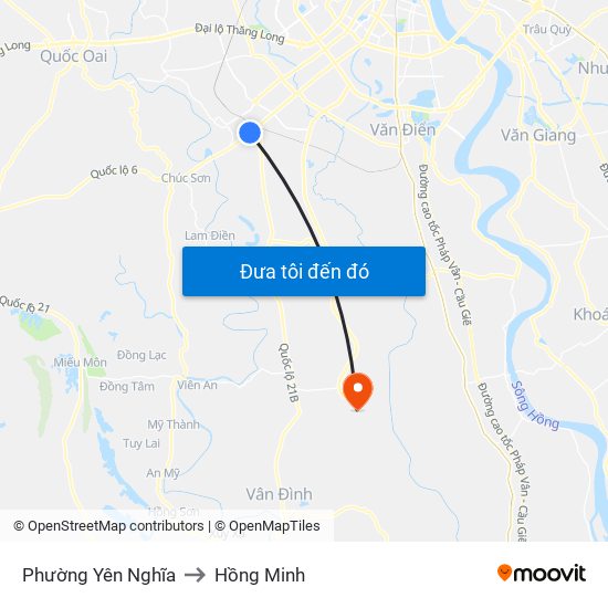 Phường Yên Nghĩa to Hồng Minh map