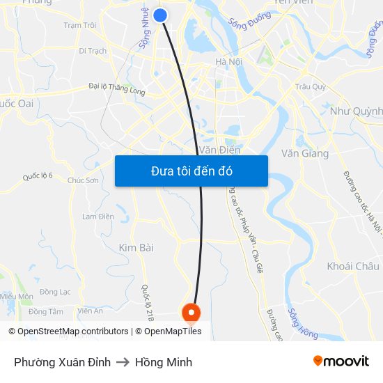 Phường Xuân Đỉnh to Hồng Minh map