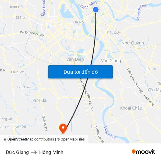 Đức Giang to Hồng Minh map