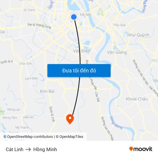 Cát Linh to Hồng Minh map