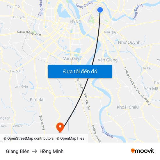 Giang Biên to Hồng Minh map