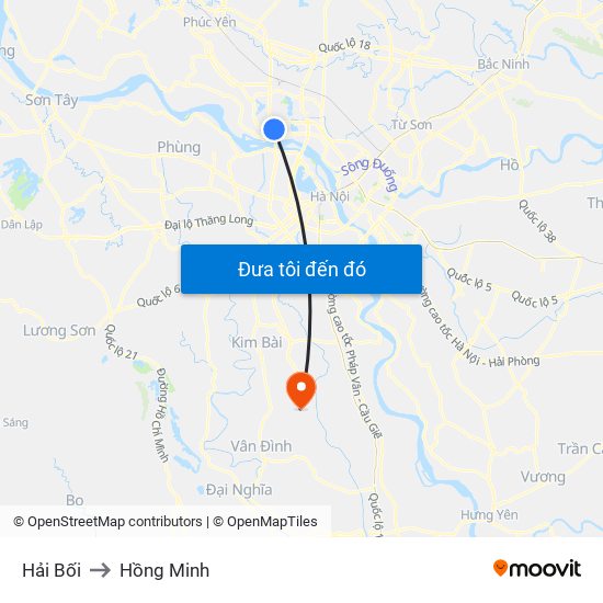 Hải Bối to Hồng Minh map