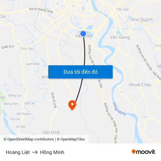 Hoàng Liệt to Hồng Minh map