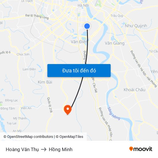 Hoàng Văn Thụ to Hồng Minh map