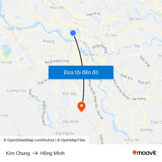 Kim Chung to Hồng Minh map