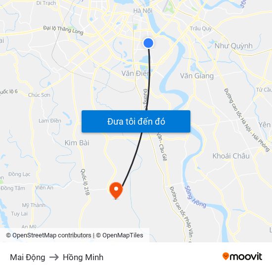 Mai Động to Hồng Minh map
