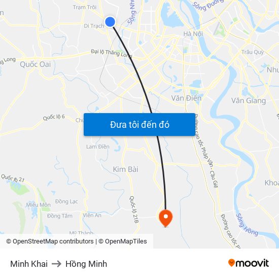 Minh Khai to Hồng Minh map