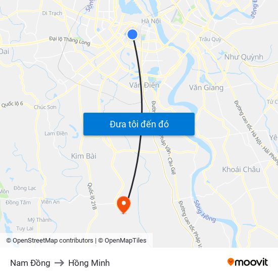 Nam Đồng to Hồng Minh map