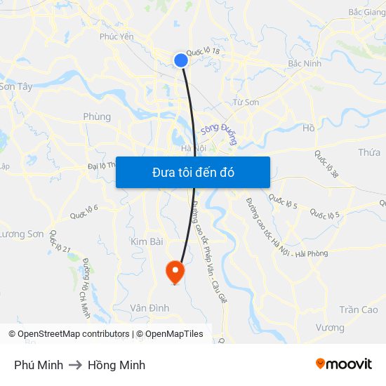 Phú Minh to Hồng Minh map