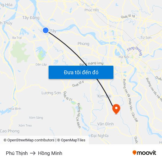 Phú Thịnh to Hồng Minh map