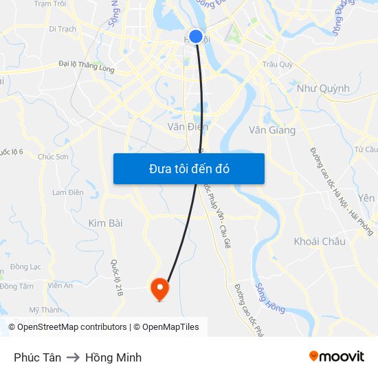 Phúc Tân to Hồng Minh map