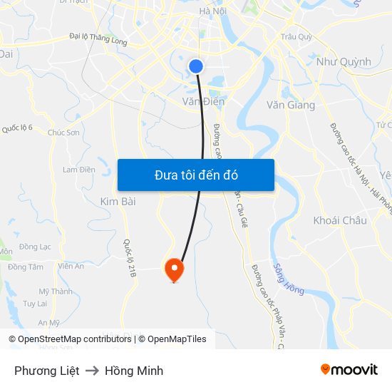 Phương Liệt to Hồng Minh map