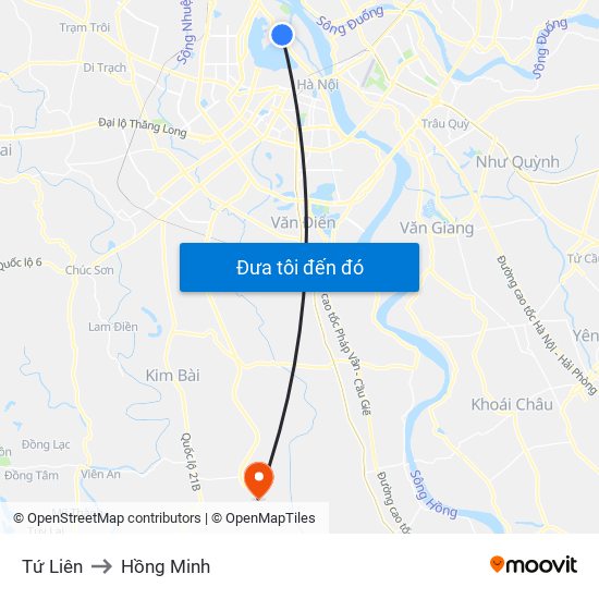 Tứ Liên to Hồng Minh map