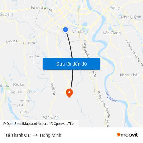 Tả Thanh Oai to Hồng Minh map