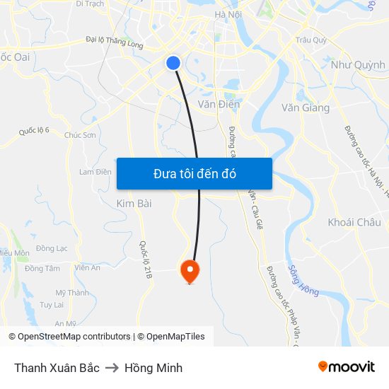 Thanh Xuân Bắc to Hồng Minh map