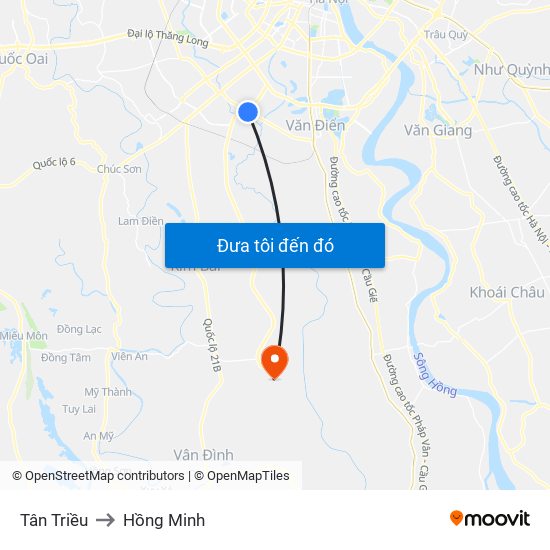 Tân Triều to Hồng Minh map