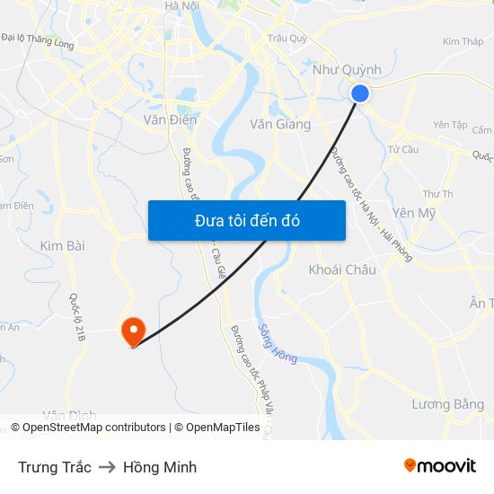 Trưng Trắc to Hồng Minh map