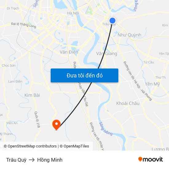Trâu Quỳ to Hồng Minh map