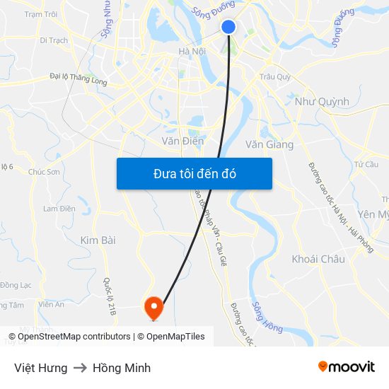 Việt Hưng to Hồng Minh map