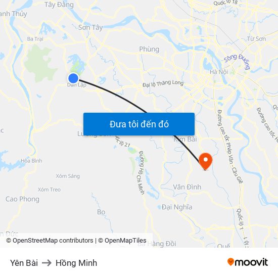 Yên Bài to Hồng Minh map