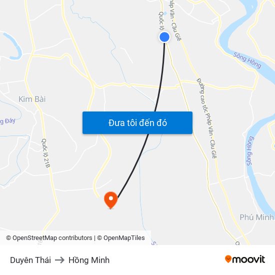 Duyên Thái to Hồng Minh map