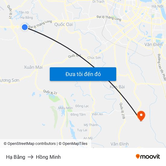 Hạ Bằng to Hồng Minh map