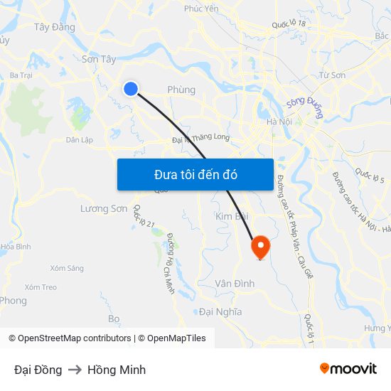 Đại Đồng to Hồng Minh map