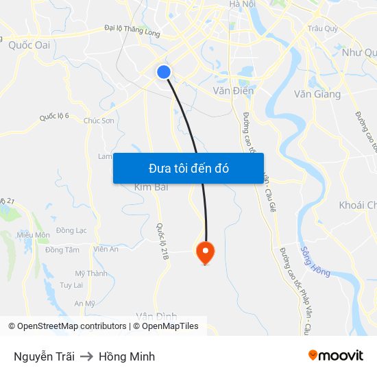Nguyễn Trãi to Hồng Minh map