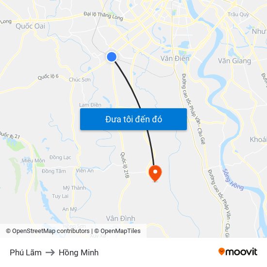 Phú Lãm to Hồng Minh map