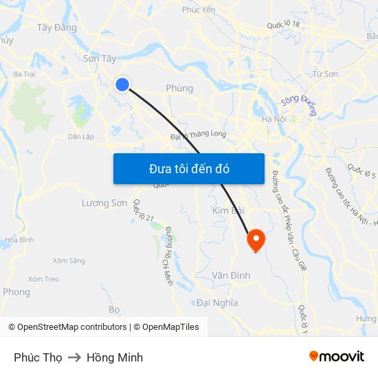 Phúc Thọ to Hồng Minh map