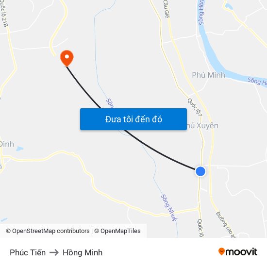 Phúc Tiến to Hồng Minh map