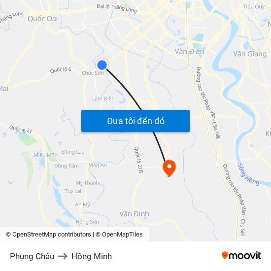 Phụng Châu to Hồng Minh map