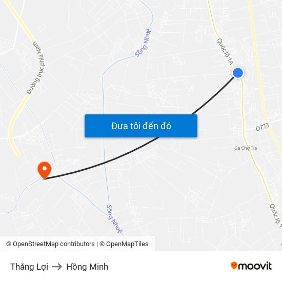 Thắng Lợi to Hồng Minh map