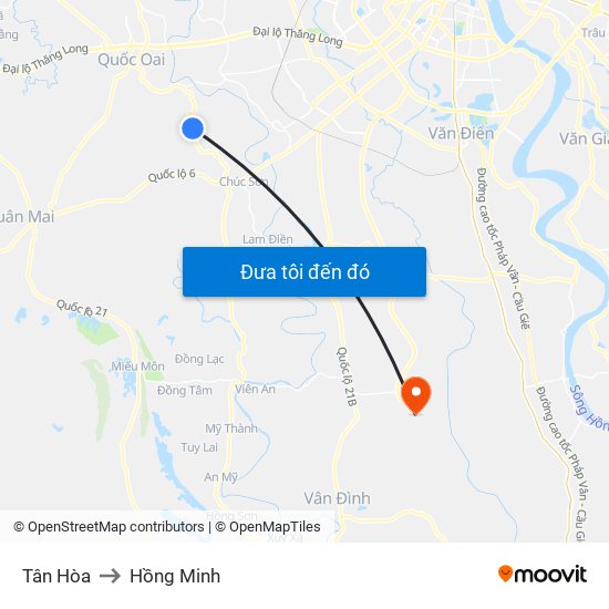 Tân Hòa to Hồng Minh map