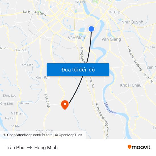 Trần Phú to Hồng Minh map