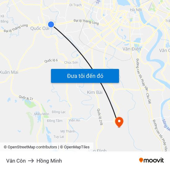 Vân Côn to Hồng Minh map